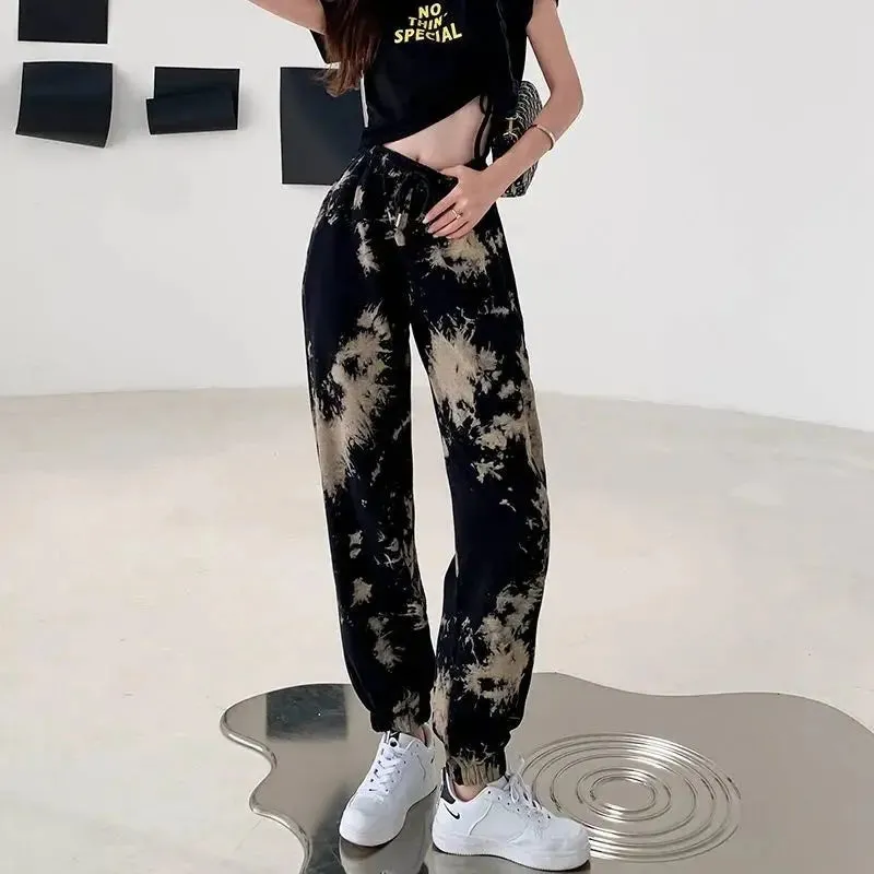2025 New Women's Clothing Printing Loose Elastic Waist Lacing Comfortable Spring Summer Thin Straight Pockets Casual Harem Pants
