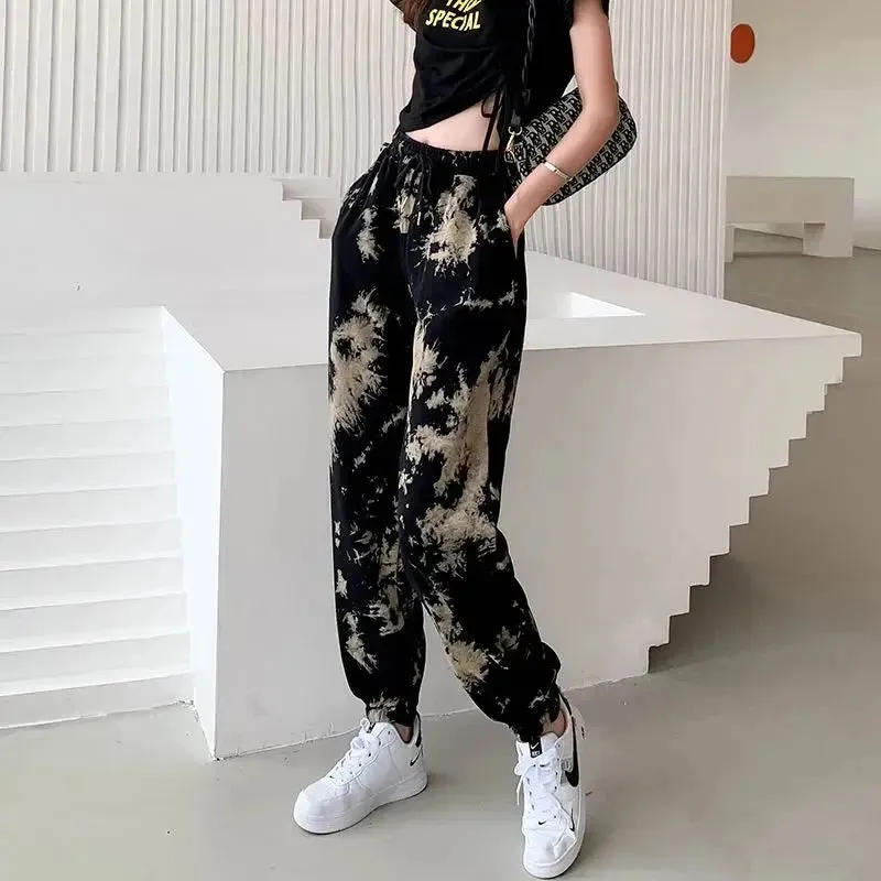 2025 New Women's Clothing Printing Loose Elastic Waist Lacing Comfortable Spring Summer Thin Straight Pockets Casual Harem Pants