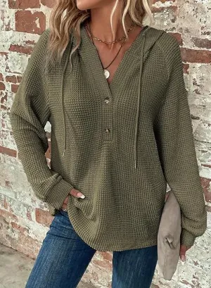 Around Town Olive Waffle Knit Hoodie