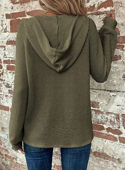 Around Town Olive Waffle Knit Hoodie