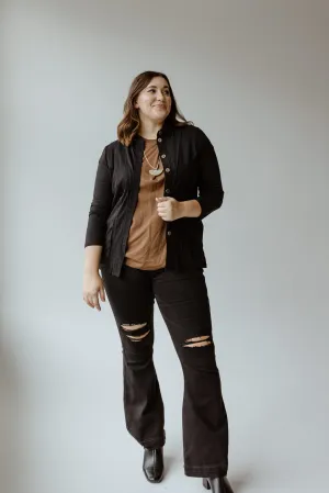 BUTTON-UP BLOUSE WITH RAW SEAM DETAILS IN BLACK