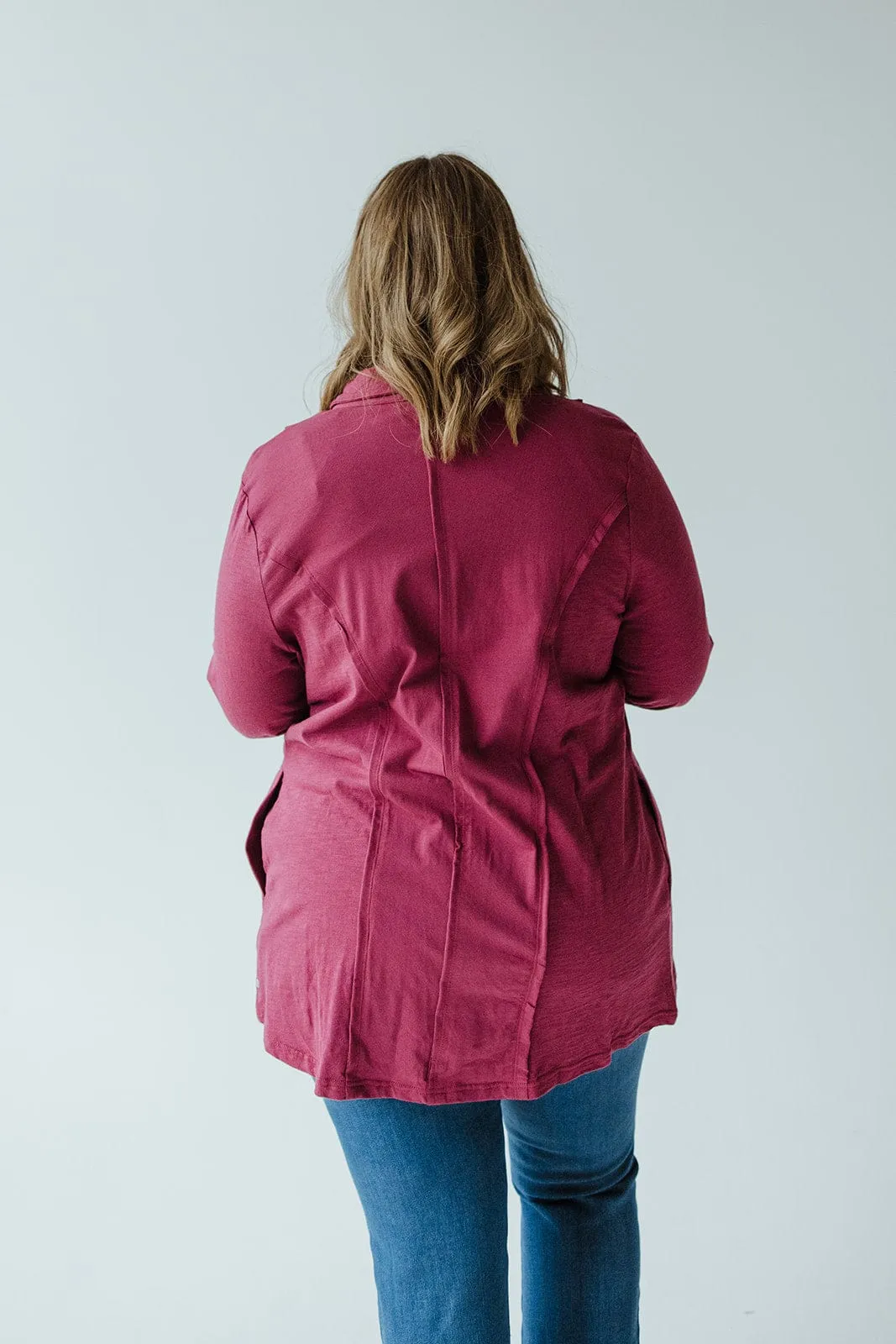 BUTTON-UP BLOUSE WITH RAW SEAM DETAILS IN CRANBERRY
