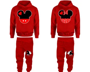 Charming Mouse Duo Couple Matching Pullover Hoodies and Jogger Pants Set – Unisex Mix & Match | 4 Pieces Sold Separately for Personalized Style