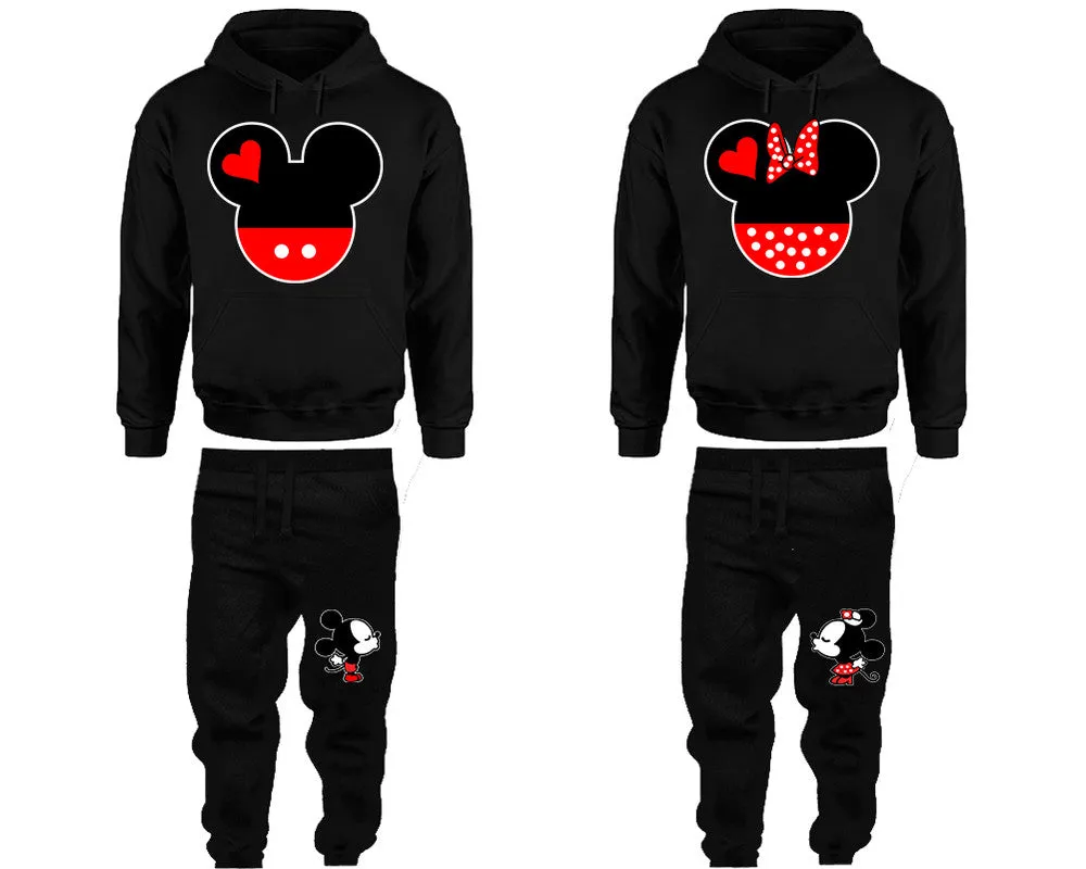Charming Mouse Duo Couple Matching Pullover Hoodies and Jogger Pants Set – Unisex Mix & Match | 4 Pieces Sold Separately for Personalized Style