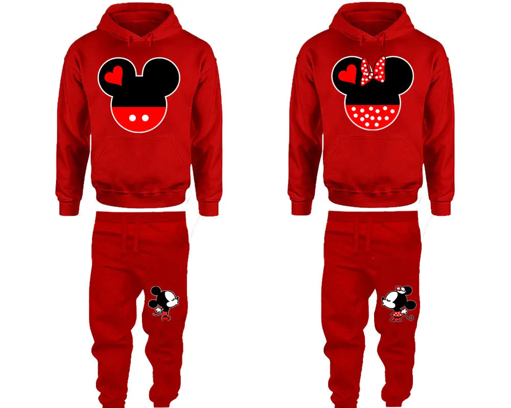 Charming Mouse Duo Couple Matching Pullover Hoodies and Jogger Pants Set – Unisex Mix & Match | 4 Pieces Sold Separately for Personalized Style