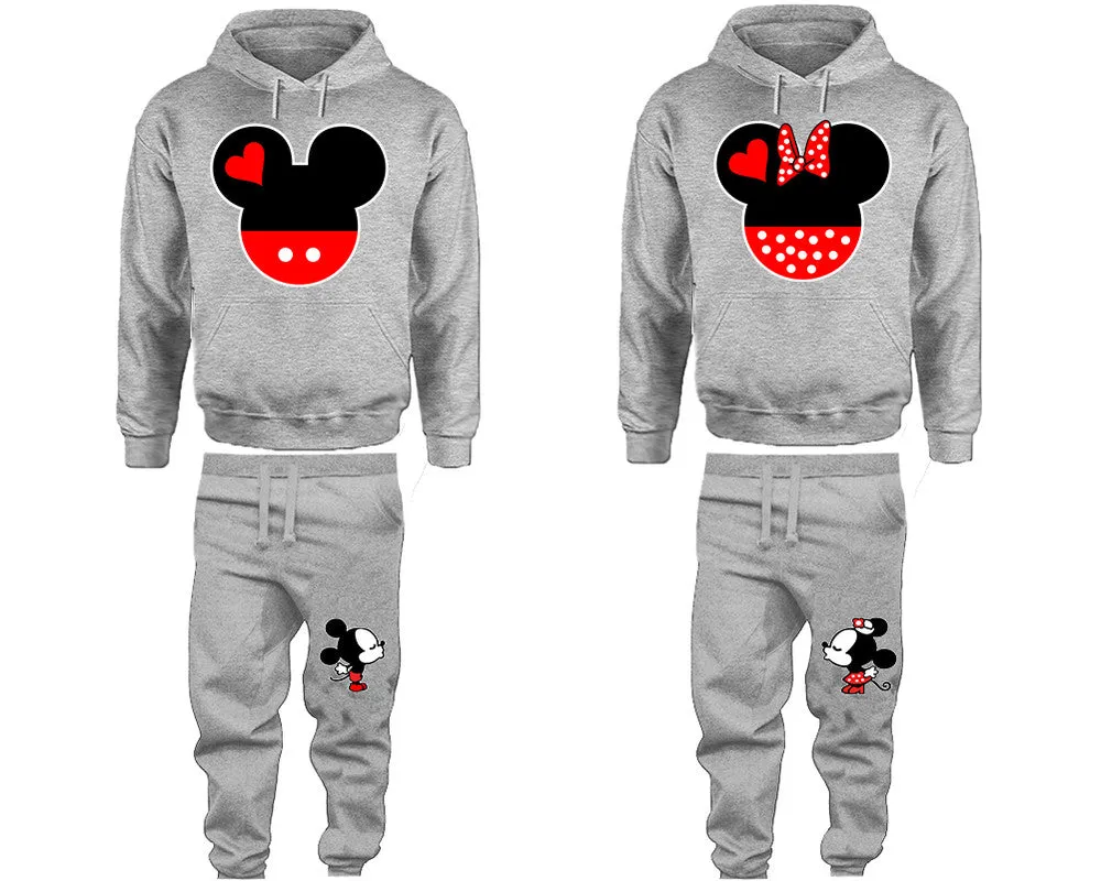 Charming Mouse Duo Couple Matching Pullover Hoodies and Jogger Pants Set – Unisex Mix & Match | 4 Pieces Sold Separately for Personalized Style