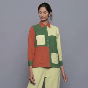 Color-Blocked Warm Cotton Corduroy Paneled Shirt