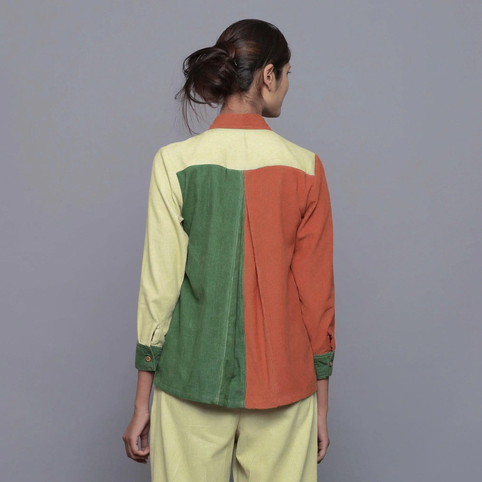 Color-Blocked Warm Cotton Corduroy Paneled Shirt
