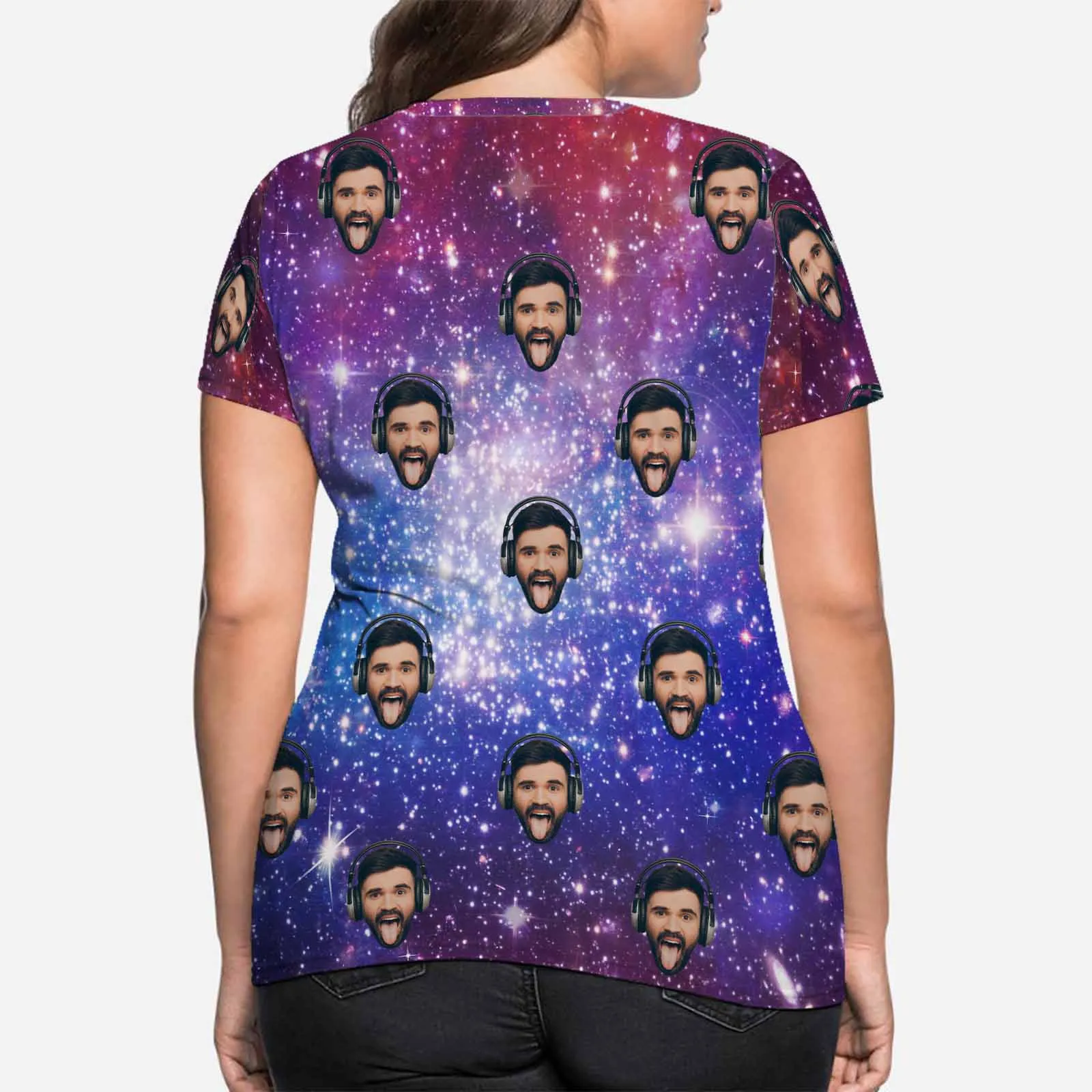 Custom Boyfriend Face Tee Galaxy Starry Night Shirts Personalized Women's All Over Print T-shirt