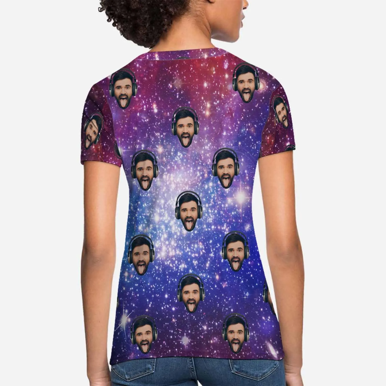 Custom Boyfriend Face Tee Galaxy Starry Night Shirts Personalized Women's All Over Print T-shirt