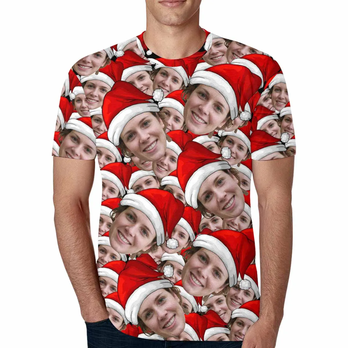 Custom Face Christmas Shirts Seamless Head Men's All Over Print T-shirt Design Face Tee for Boyfriend