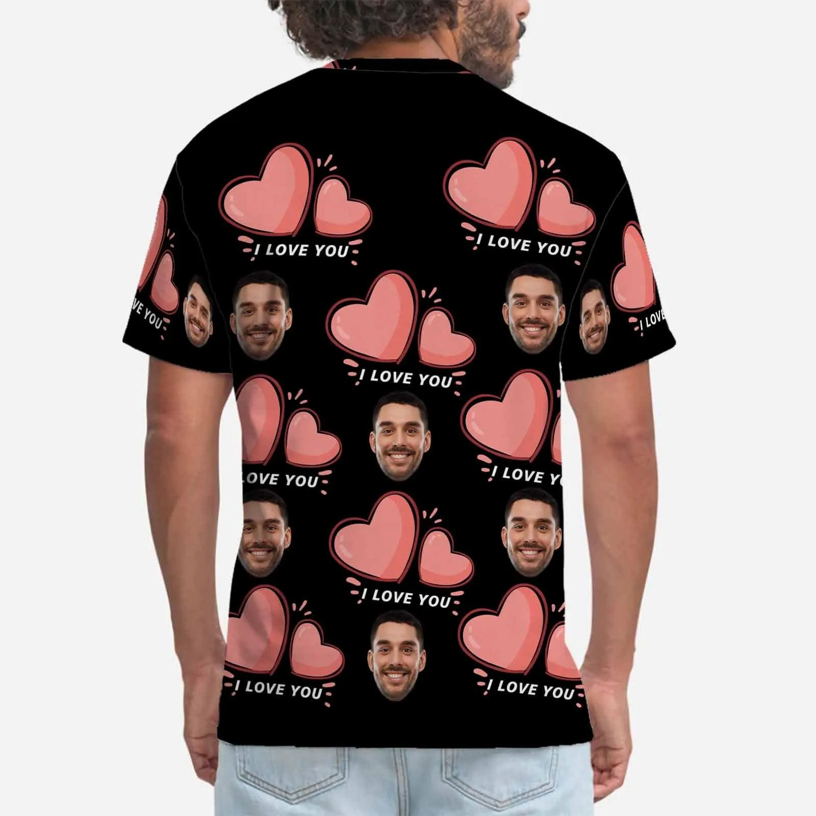 Custom Face Shirts I Love You Design Men's All Over Print T-shirt with Personalized Pictures
