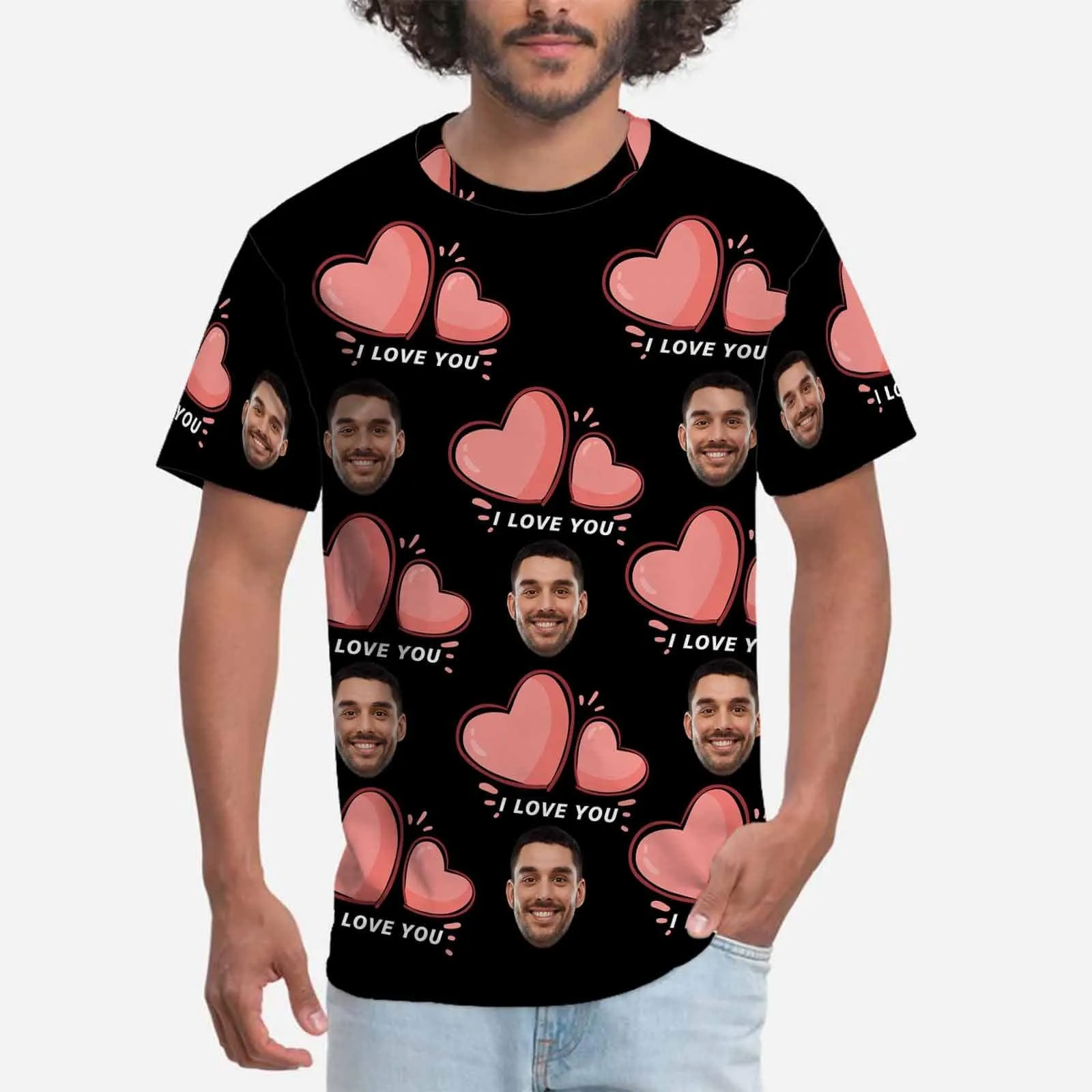Custom Face Shirts I Love You Design Men's All Over Print T-shirt with Personalized Pictures