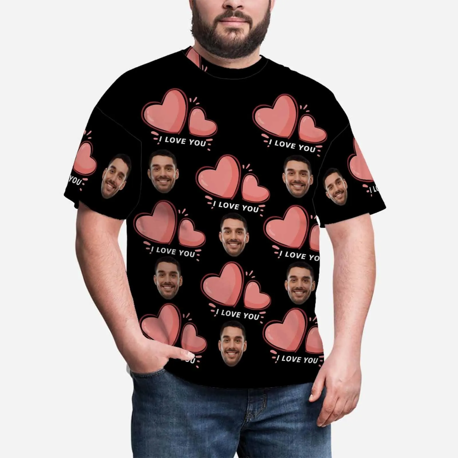 Custom Face Shirts I Love You Design Men's All Over Print T-shirt with Personalized Pictures