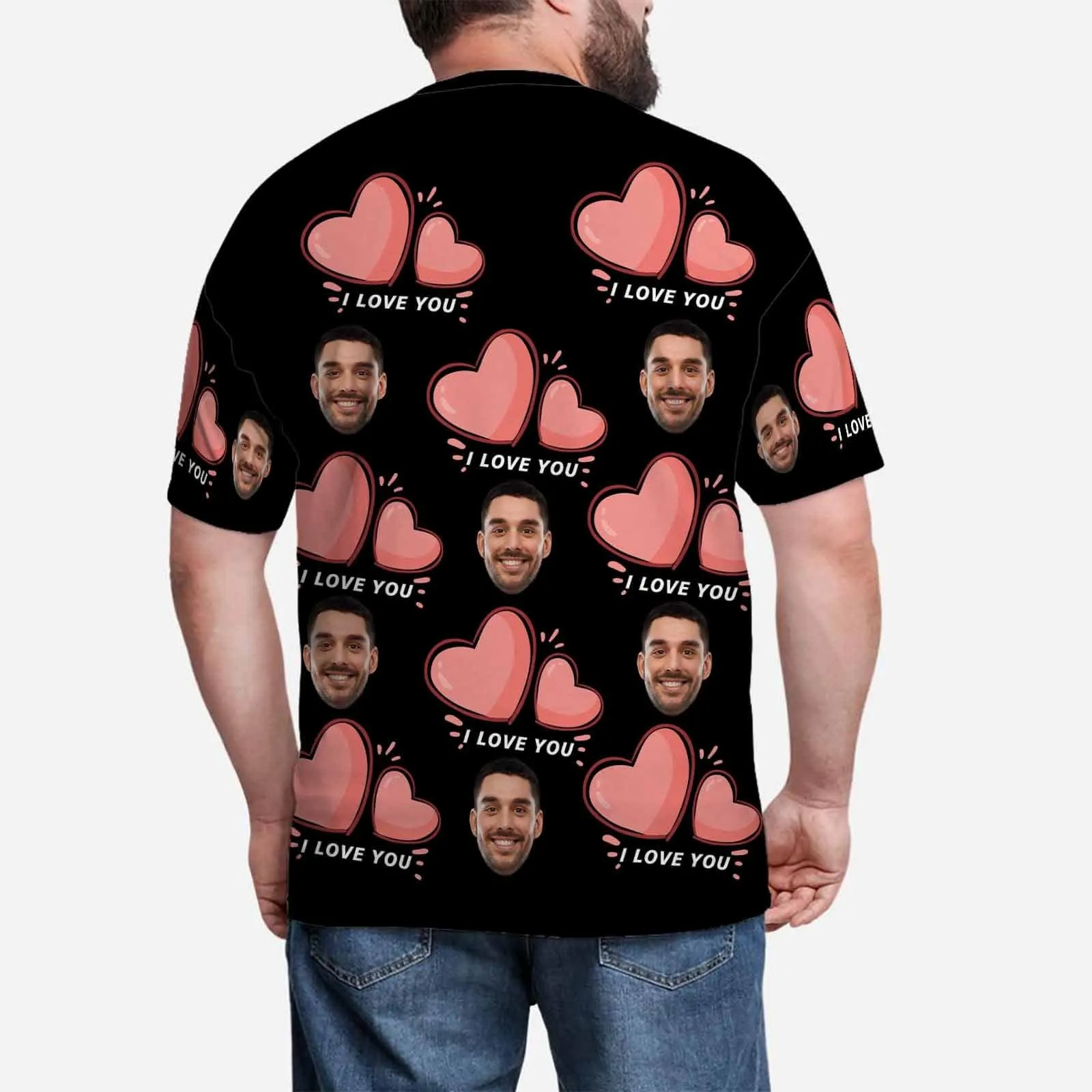 Custom Face Shirts I Love You Design Men's All Over Print T-shirt with Personalized Pictures