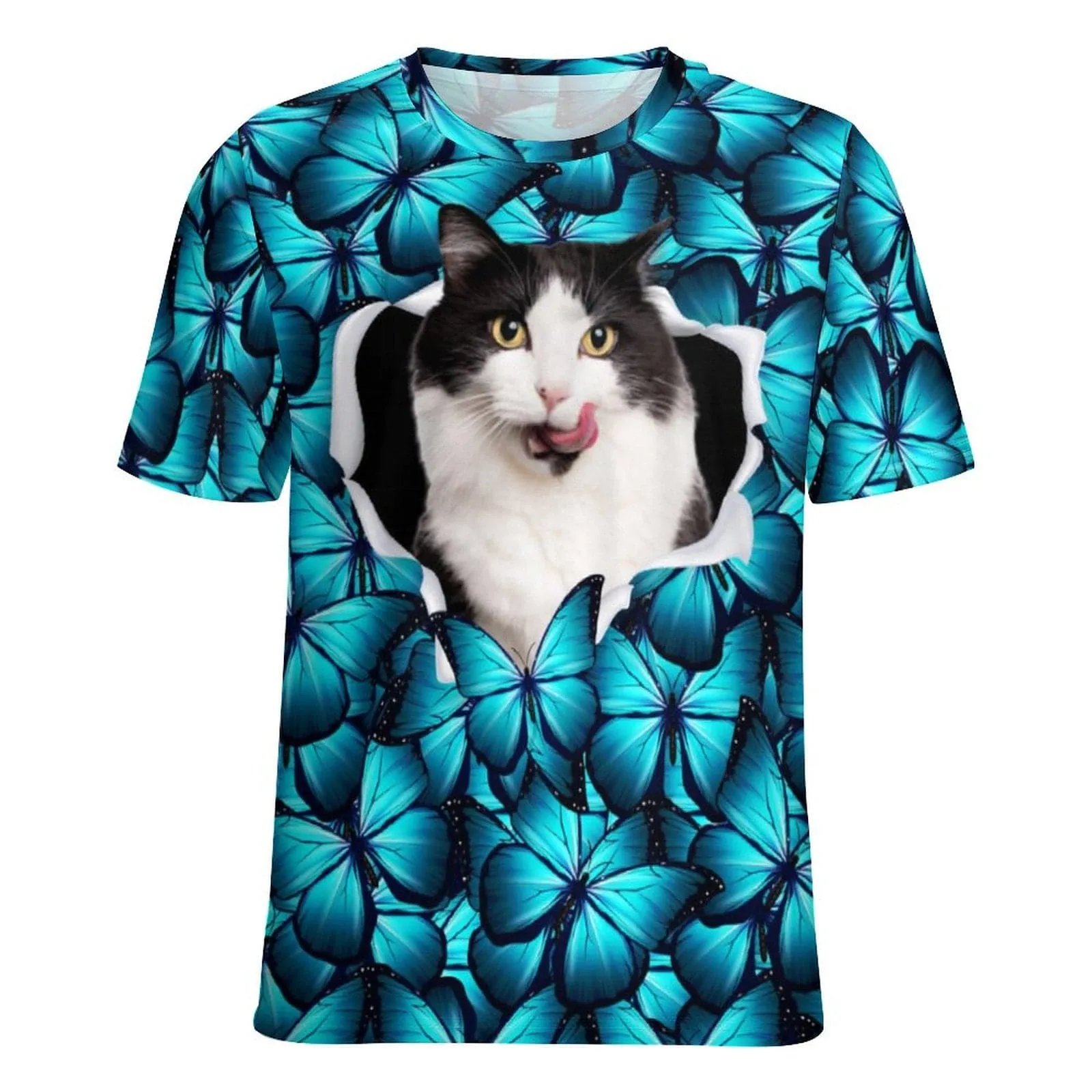 Custom Pet Cat Photo Butterfly Classic Women's T-shirt Personalized Women's All Over Print T-shirt