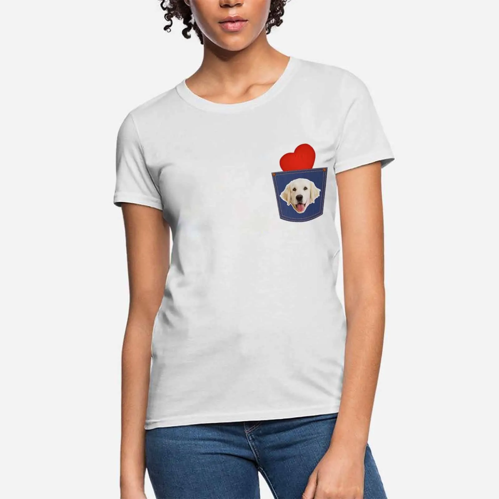 Custom Pet Shirt Put Your Dog Face Tee Personalized Love Heart Women's All Over Print T-shirt