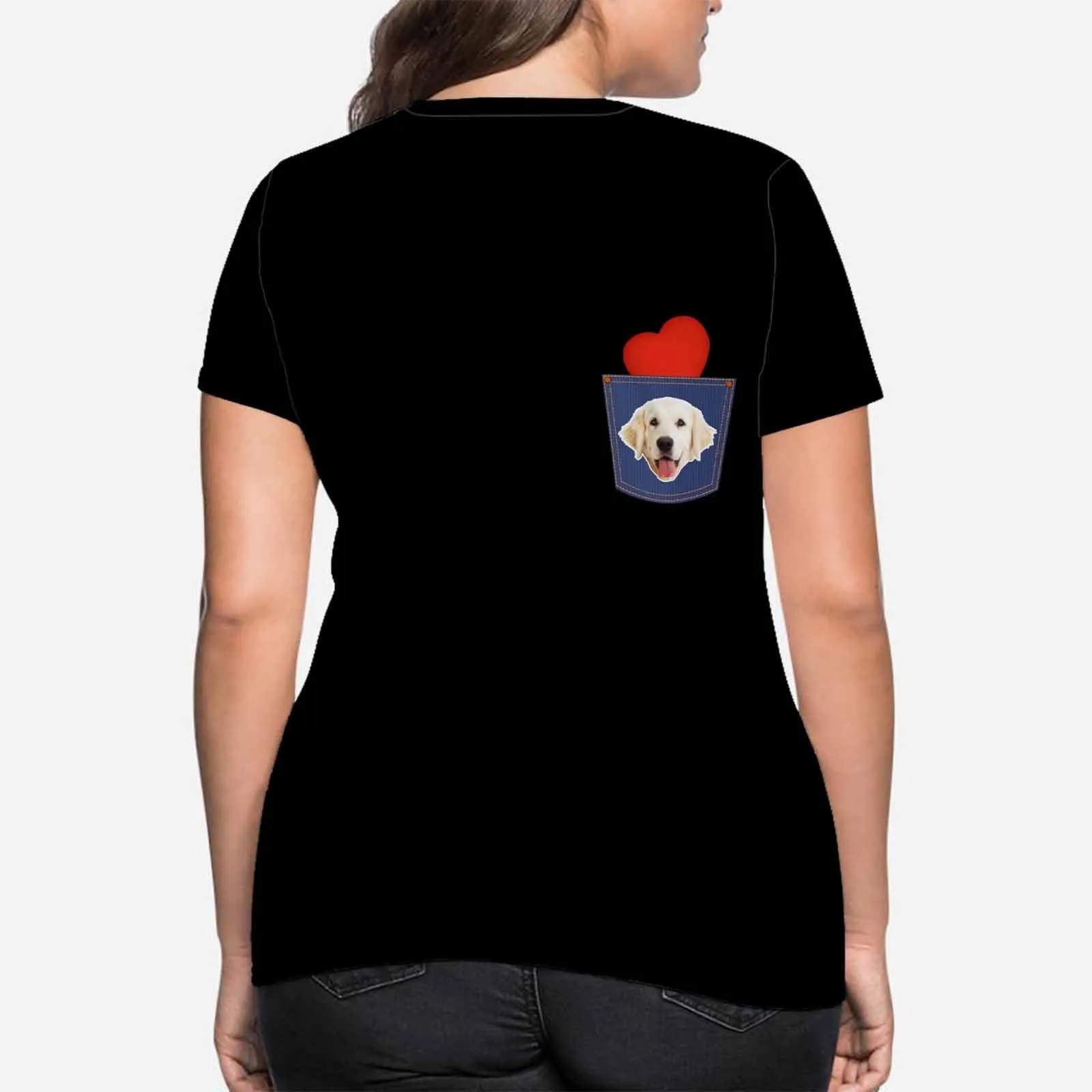 Custom Pet Shirt Put Your Dog Face Tee Personalized Love Heart Women's All Over Print T-shirt