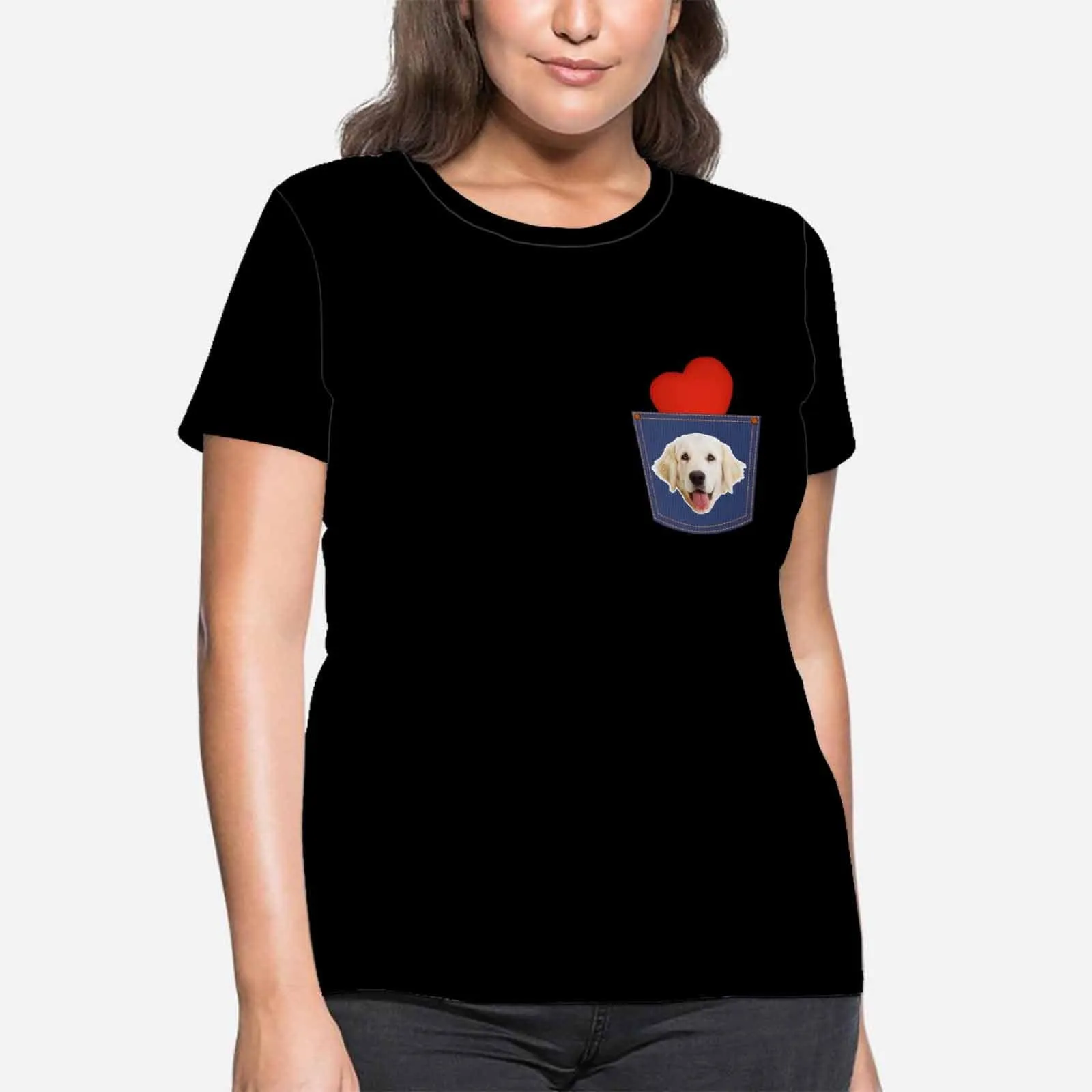 Custom Pet Shirt Put Your Dog Face Tee Personalized Love Heart Women's All Over Print T-shirt