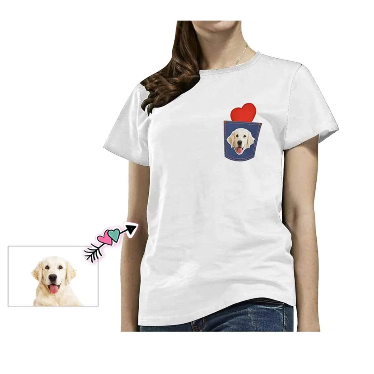 Custom Pet Shirt Put Your Dog Face Tee Personalized Love Heart Women's All Over Print T-shirt