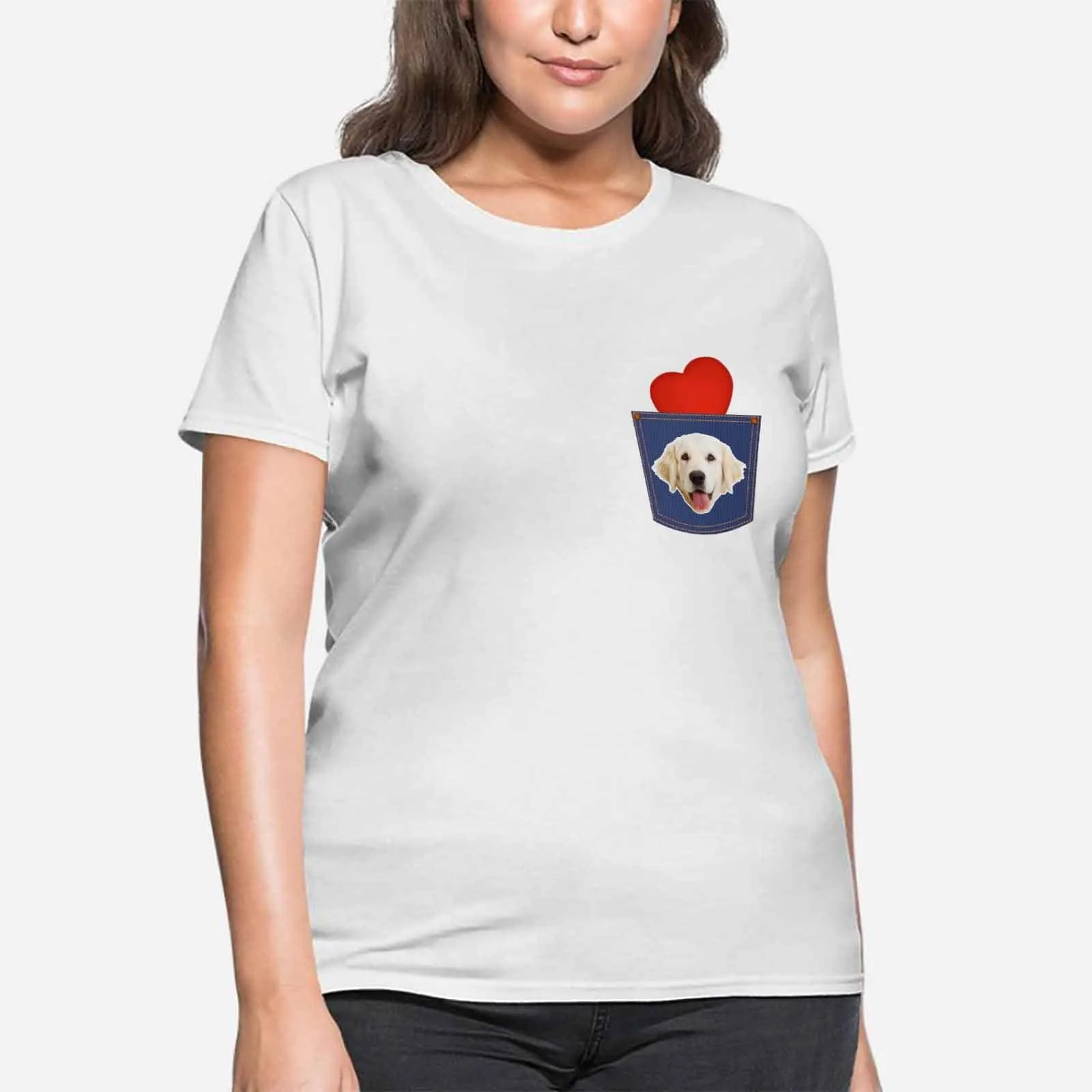 Custom Pet Shirt Put Your Dog Face Tee Personalized Love Heart Women's All Over Print T-shirt
