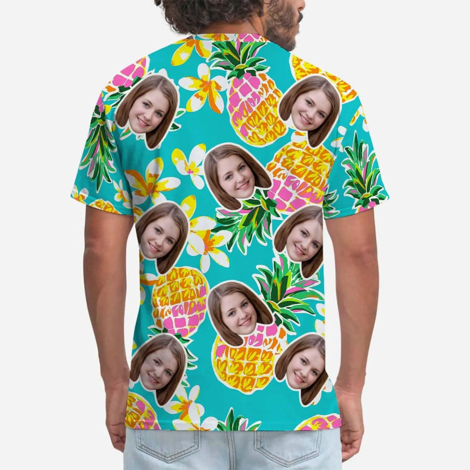 Custom Shirt with Face Pineapple Hawaiian Men's All Over Print T-shirts with photo for Him