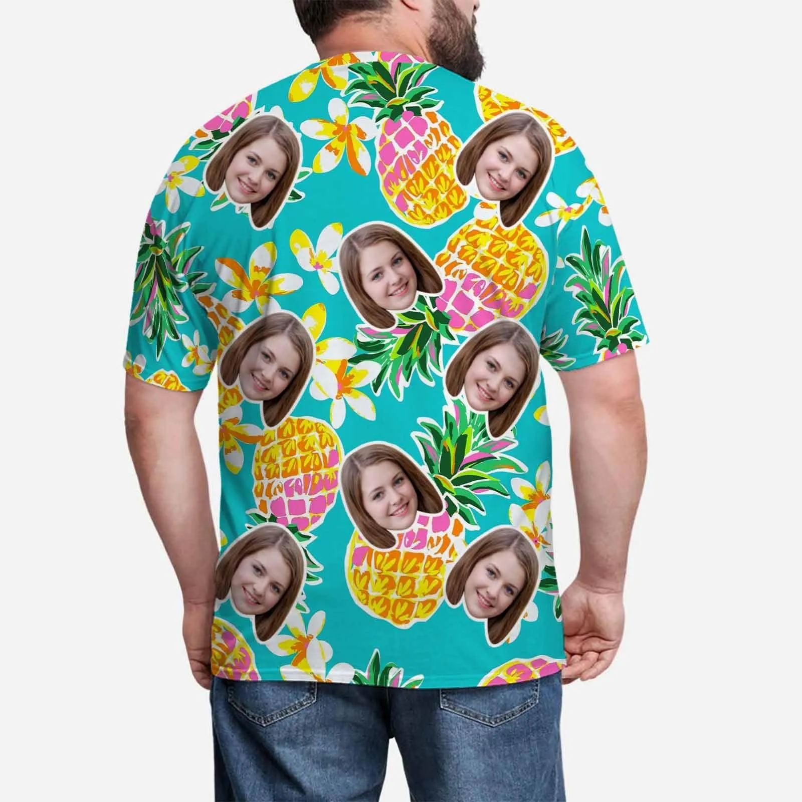 Custom Shirt with Face Pineapple Hawaiian Men's All Over Print T-shirts with photo for Him