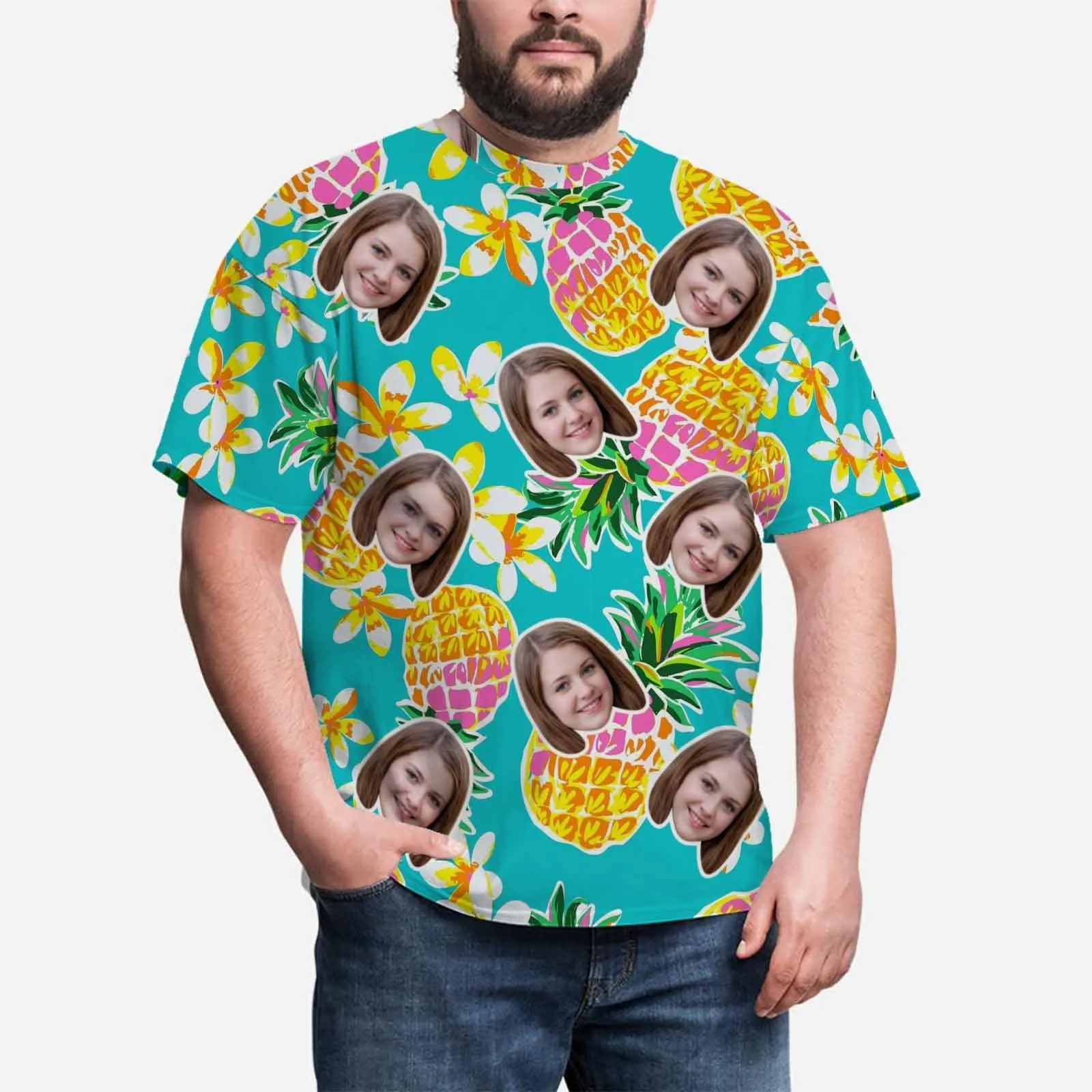 Custom Shirt with Face Pineapple Hawaiian Men's All Over Print T-shirts with photo for Him