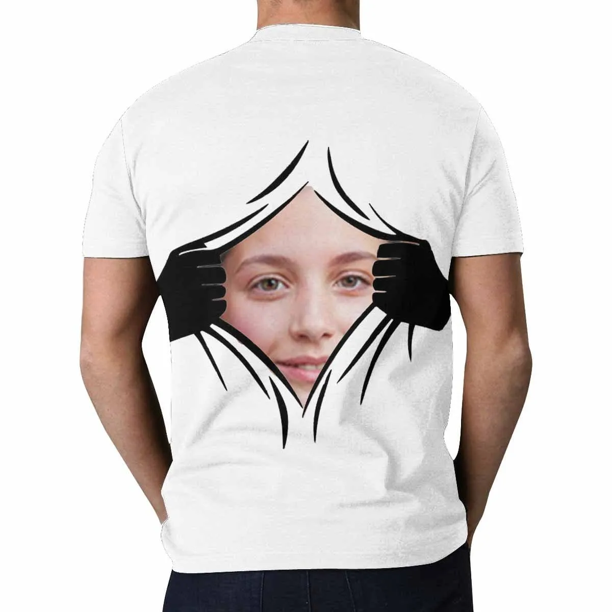Custom Shirt with Girlfriend Face Personalized Hands Put Your Face Men's All Over Print T-shirt Gift