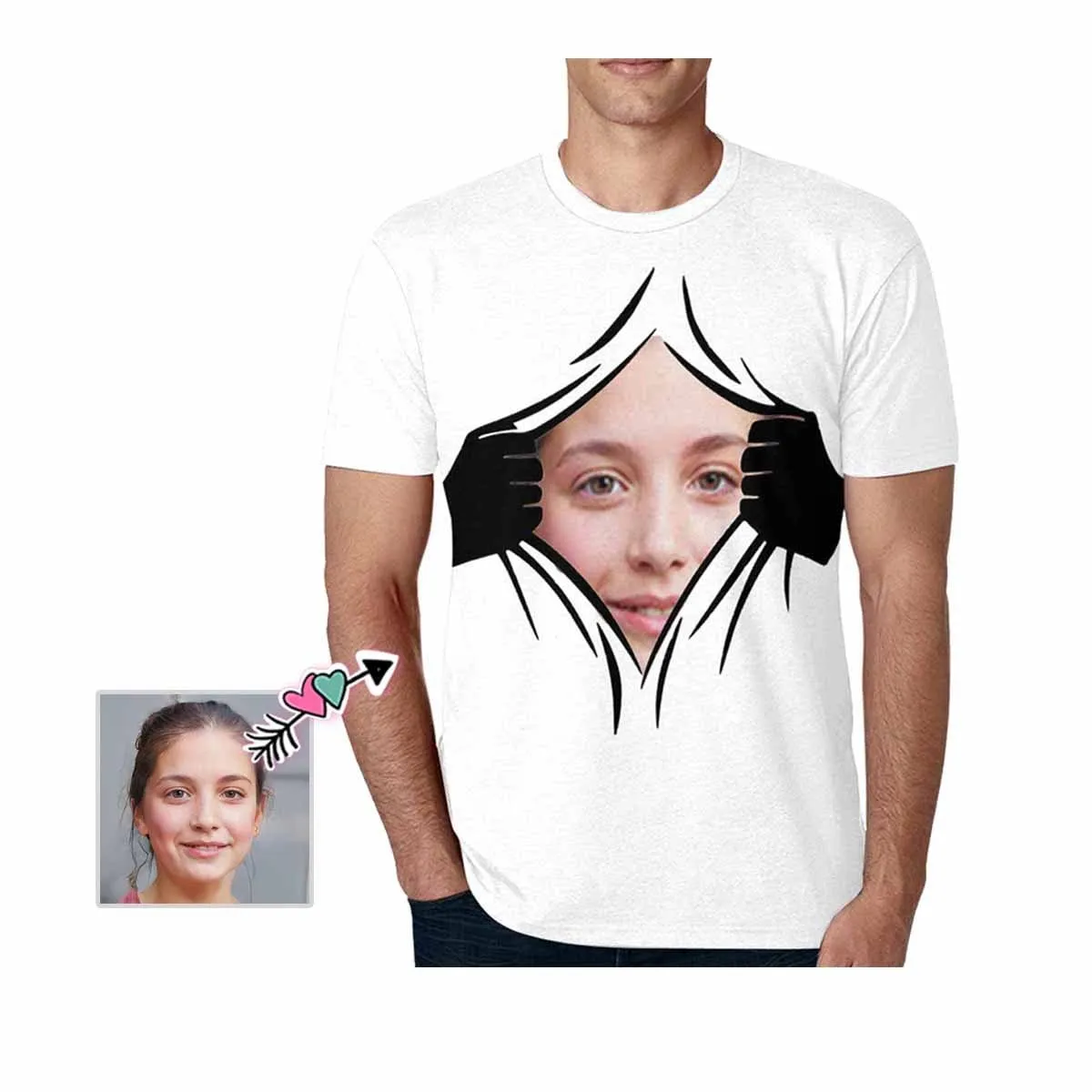 Custom Shirt with Girlfriend Face Personalized Hands Put Your Face Men's All Over Print T-shirt Gift