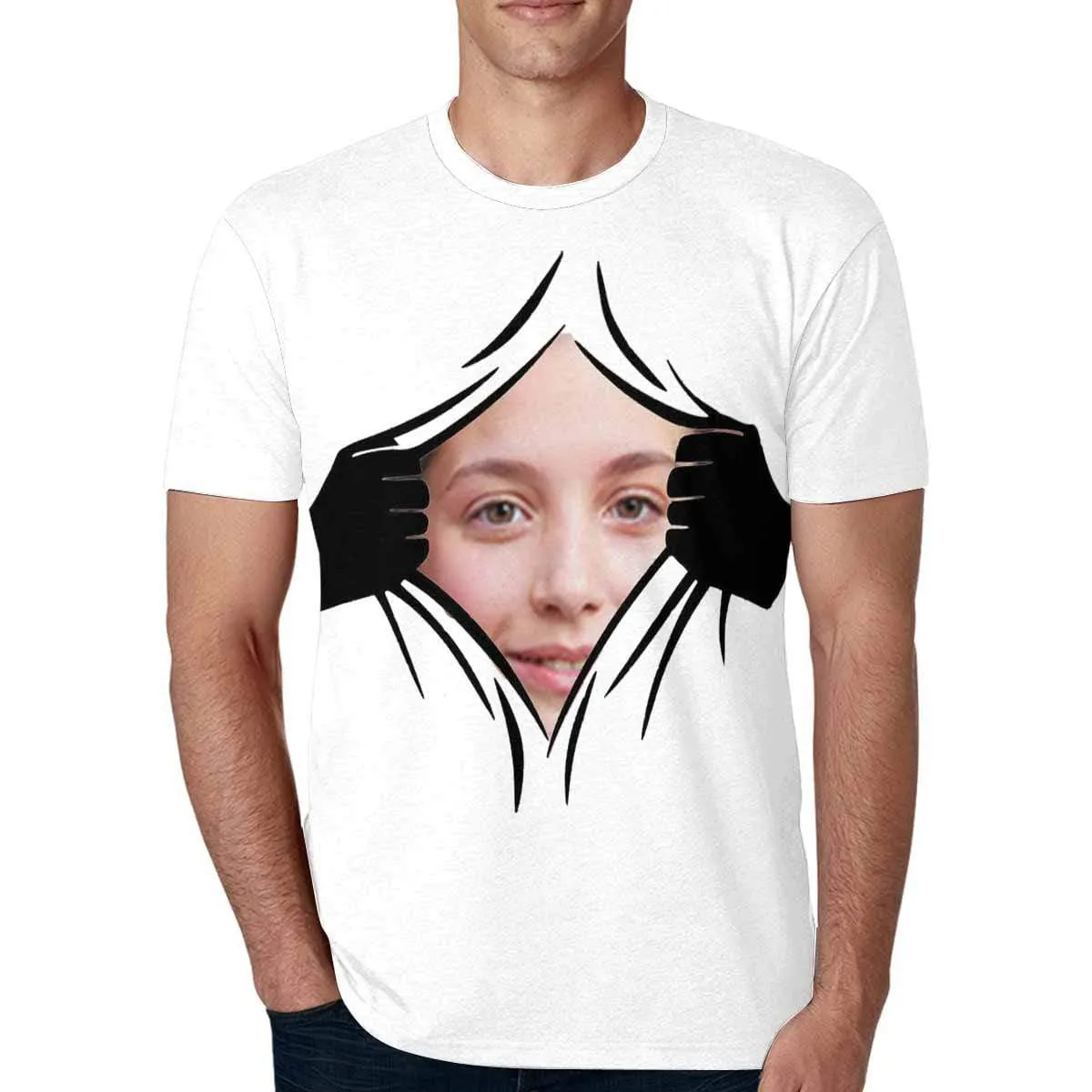 Custom Shirt with Girlfriend Face Personalized Hands Put Your Face Men's All Over Print T-shirt Gift