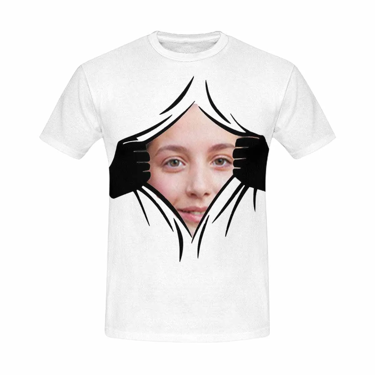 Custom Shirt with Girlfriend Face Personalized Hands Put Your Face Men's All Over Print T-shirt Gift