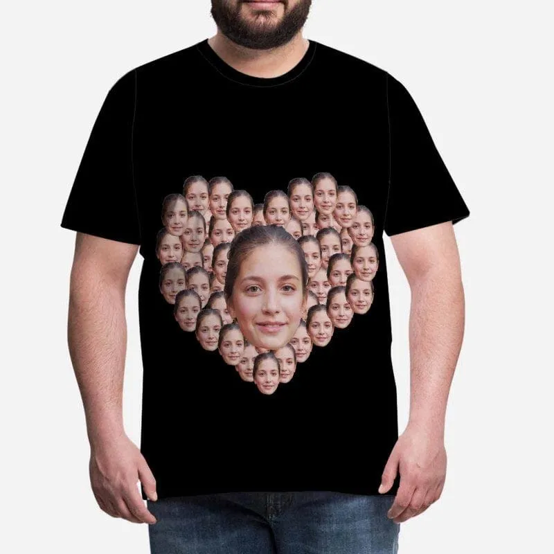 Custom Wife Face Shirts Heart Shape Men's All Over Print T-shirt with Personalized Pictures