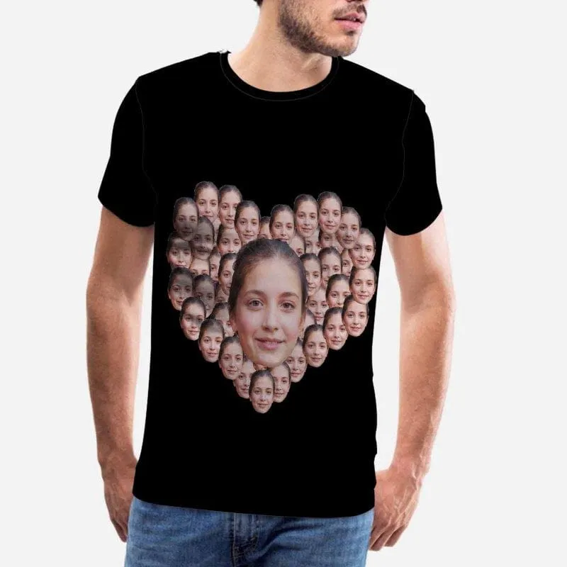 Custom Wife Face Shirts Heart Shape Men's All Over Print T-shirt with Personalized Pictures