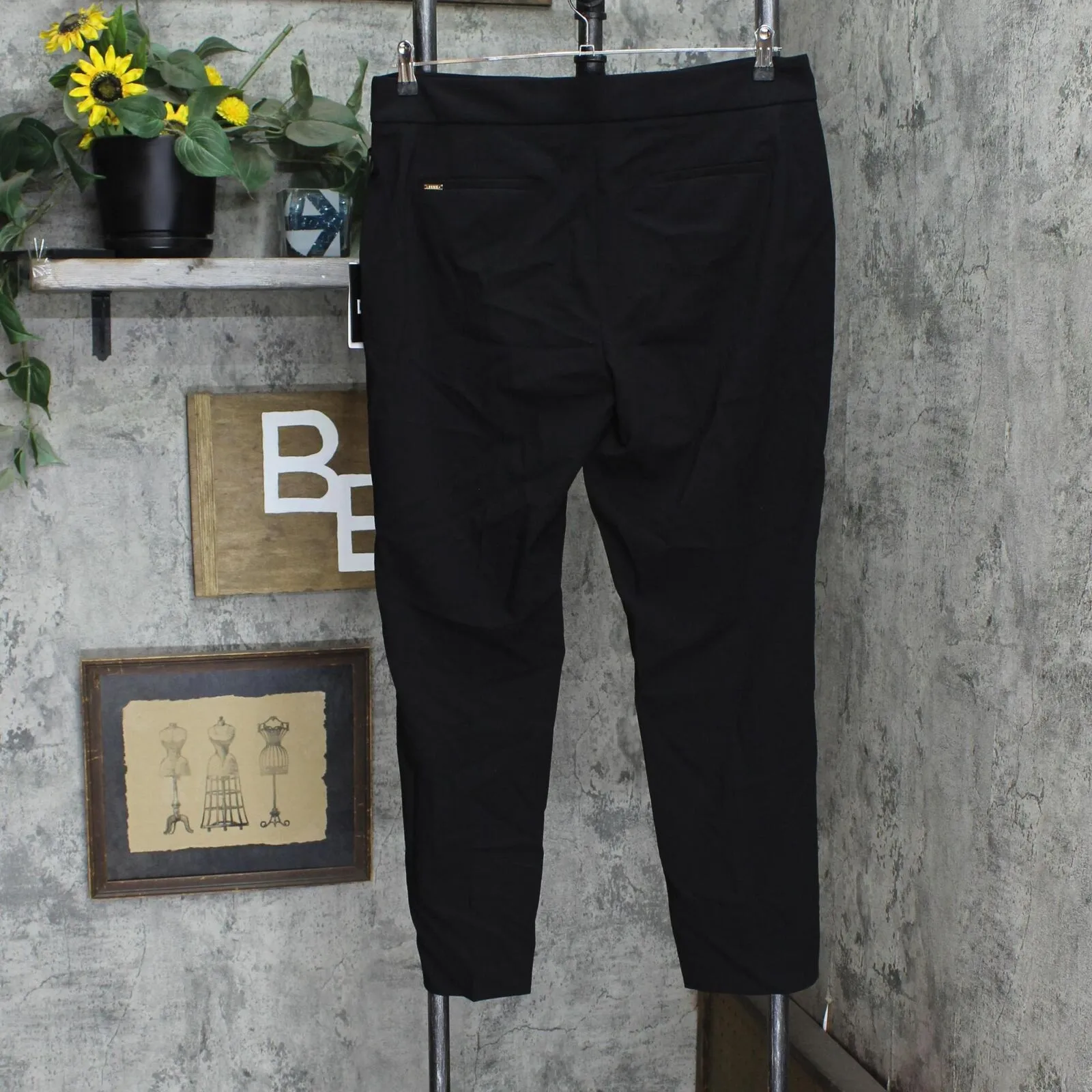 DKNY Women's Mid-Rise Extended-Tab Straight-Leg Pants UD2P7975 Black 12