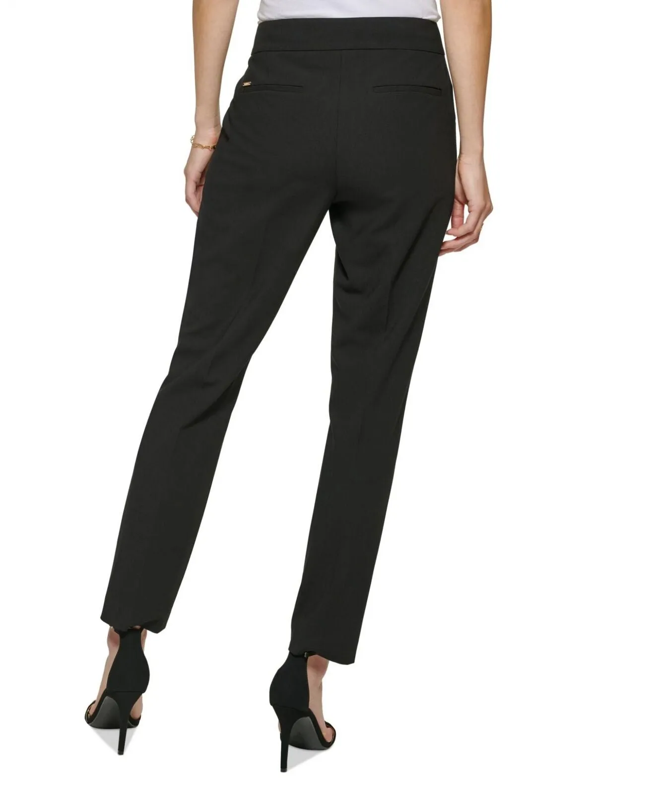 DKNY Women's Mid-Rise Extended-Tab Straight-Leg Pants UD2P7975 Black 12