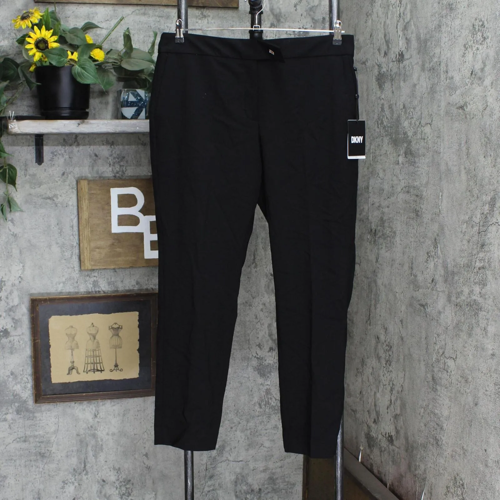 DKNY Women's Mid-Rise Extended-Tab Straight-Leg Pants UD2P7975 Black 12