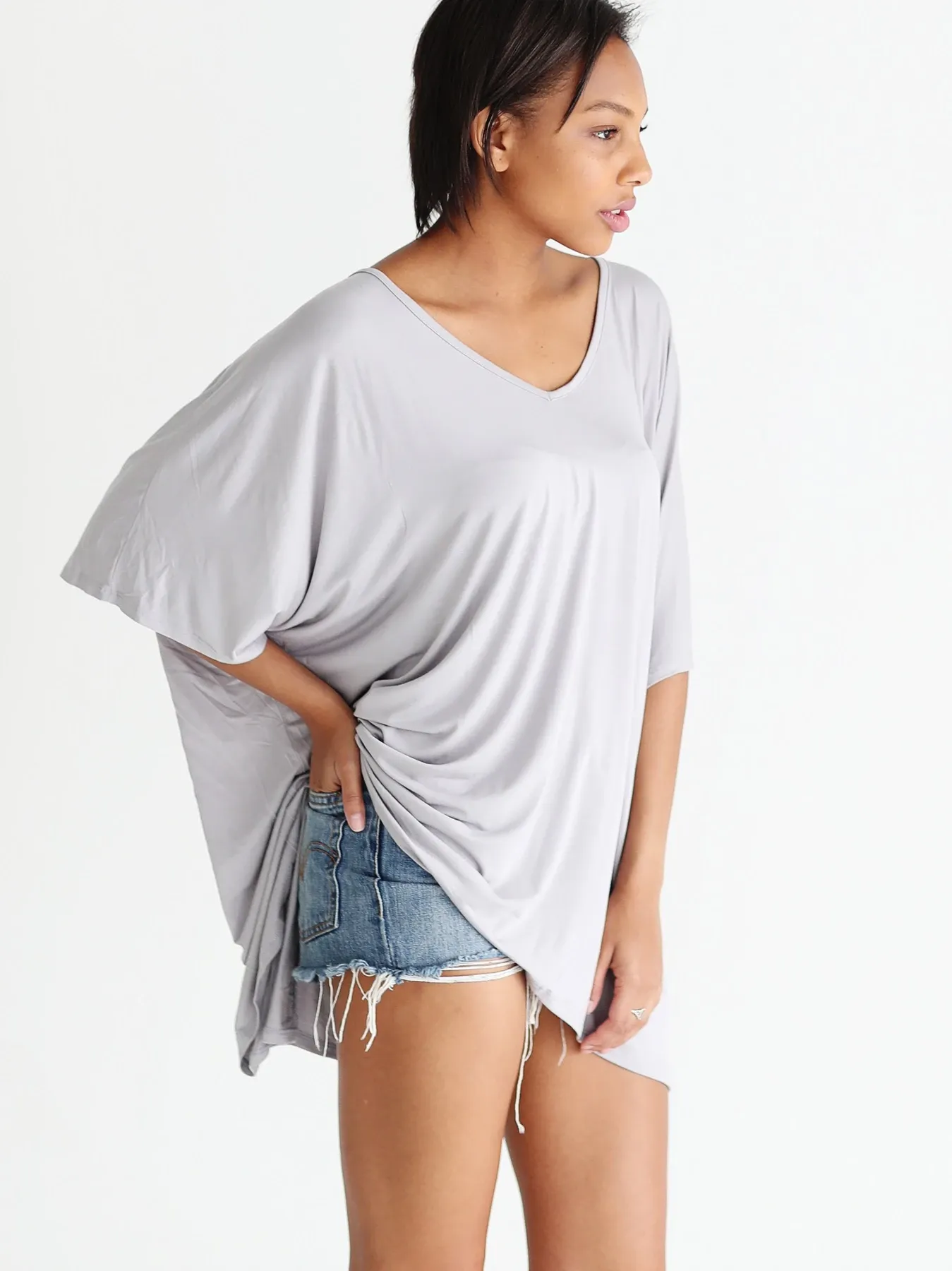 Dove Gray Dlmn Slouchy Oversized Top