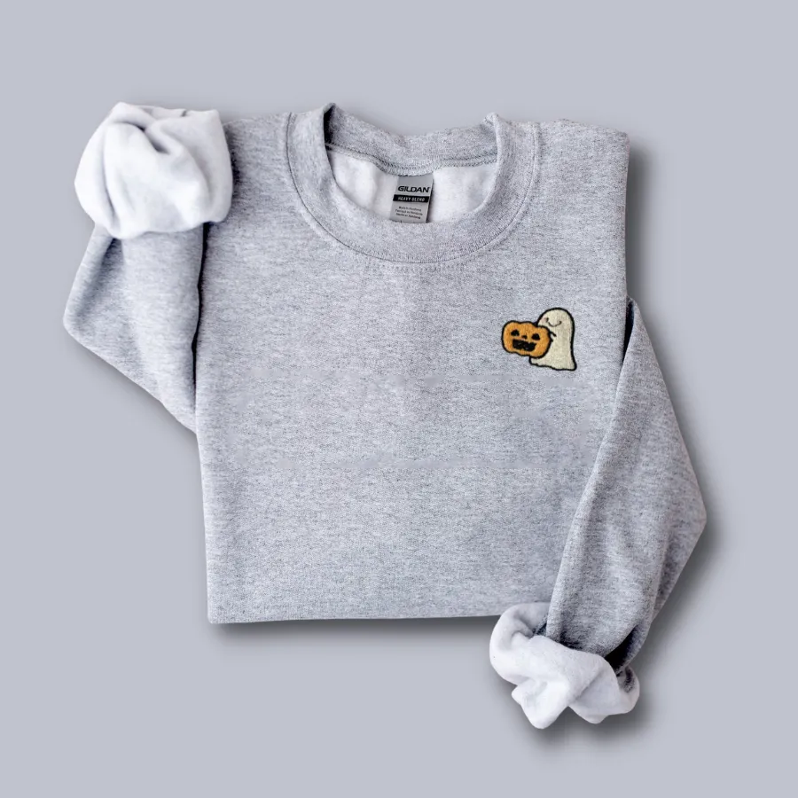 Embroidered Halloween Sweatshirt, Embroidered Ghost Pumpkin Fall Hoodies