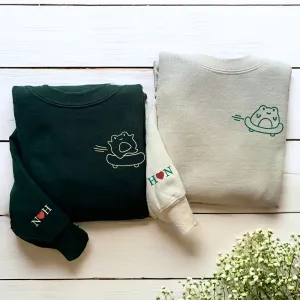Frog Matching Hoodies or Sweatshirts, Custom Embroidered Gift, Valentines Idea For Couples