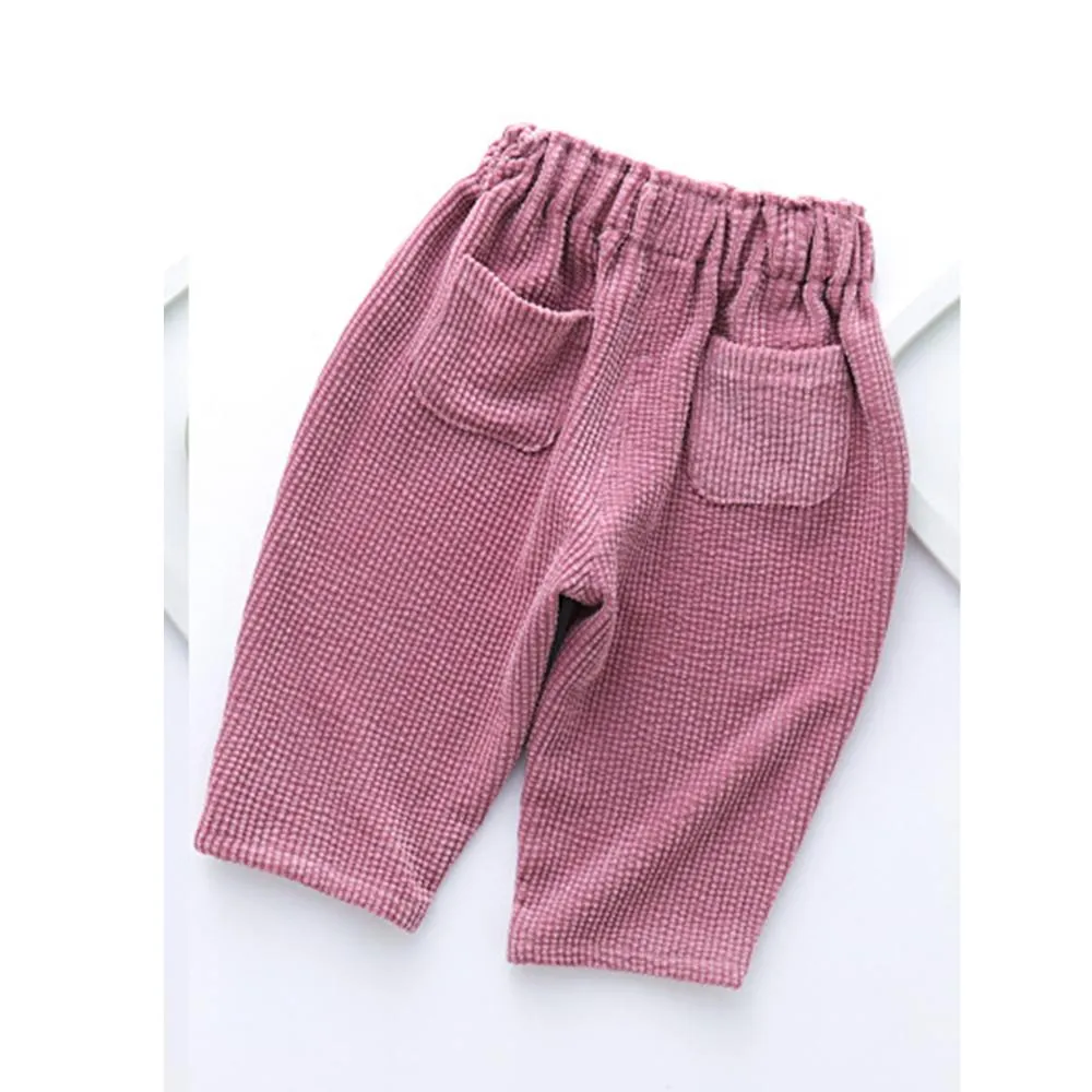 Girls Solid Casual Elastic Waist Pants