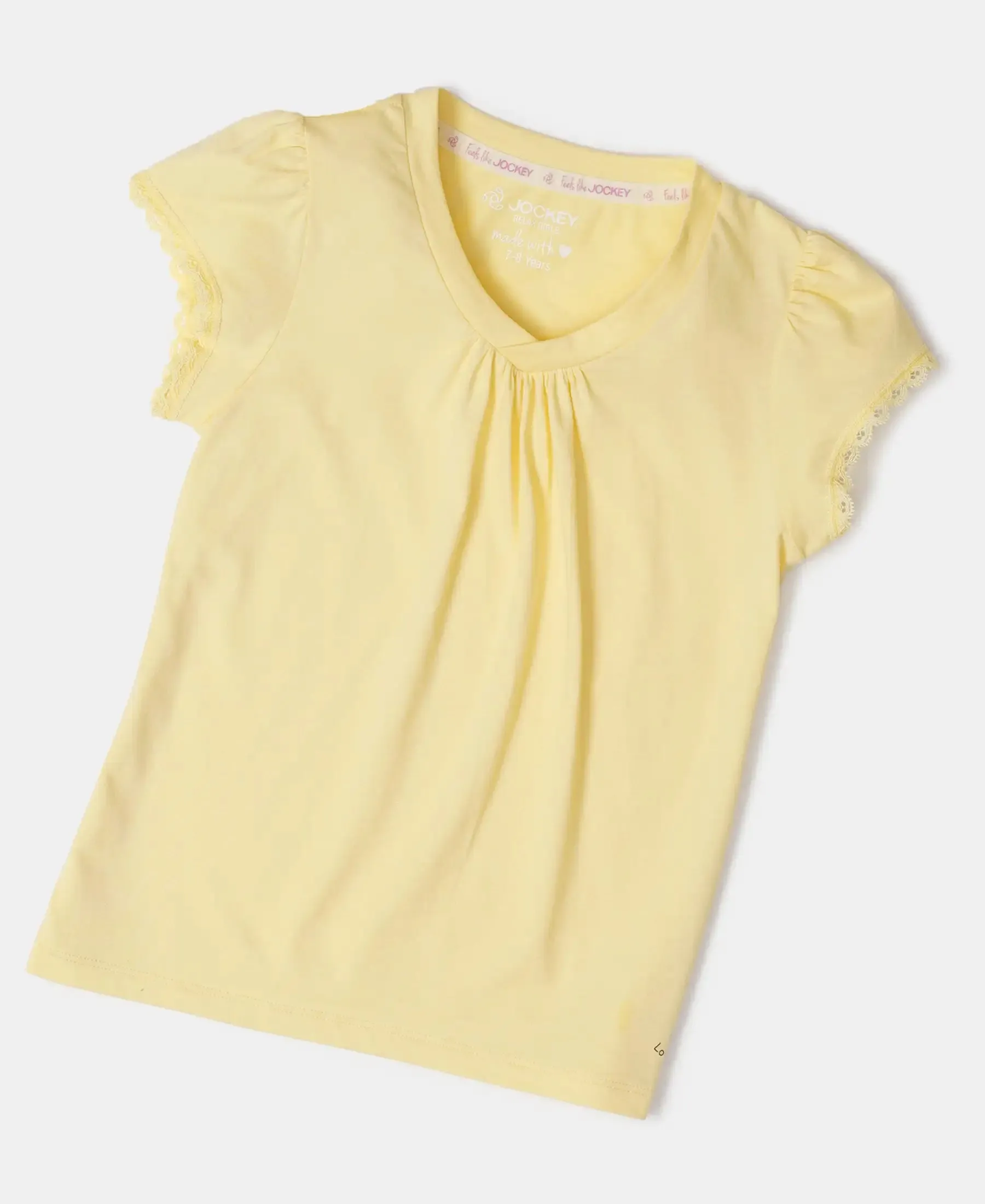 Girl's Super Combed Cotton Solid Short Sleeve T-Shirt - Pale Banana