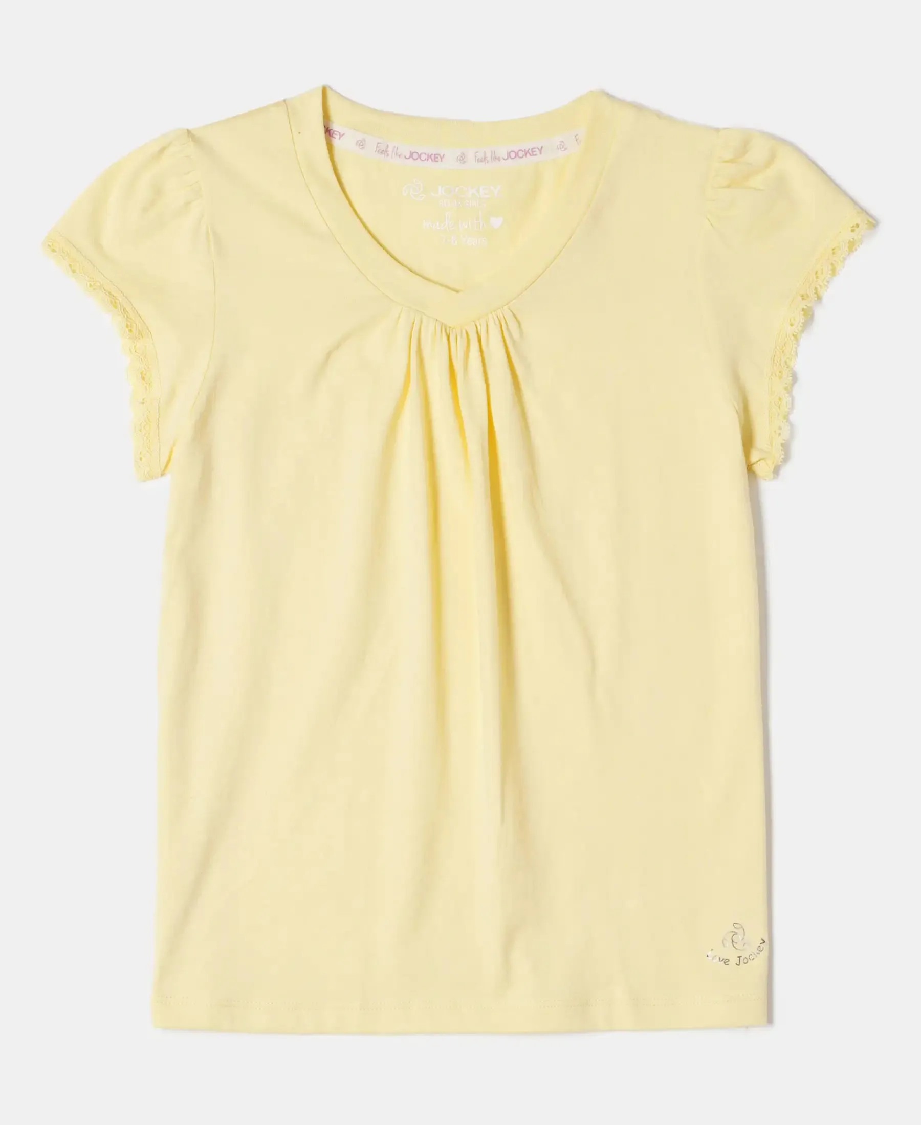 Girl's Super Combed Cotton Solid Short Sleeve T-Shirt - Pale Banana
