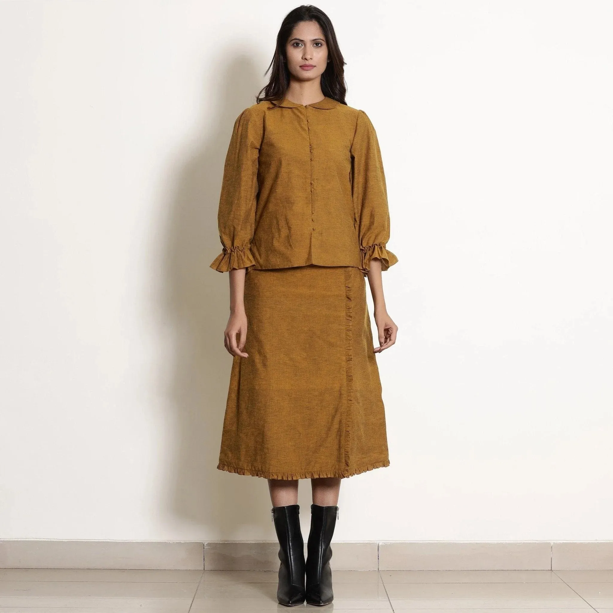 Golden Oak Warm Cotton Frilled Sleeve Top