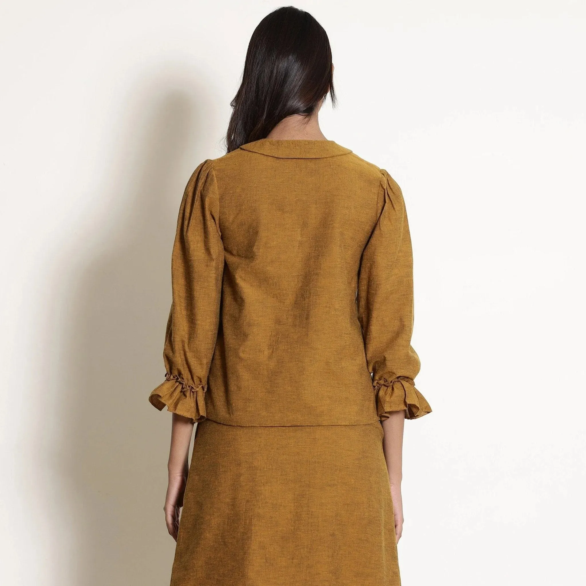 Golden Oak Warm Cotton Frilled Sleeve Top