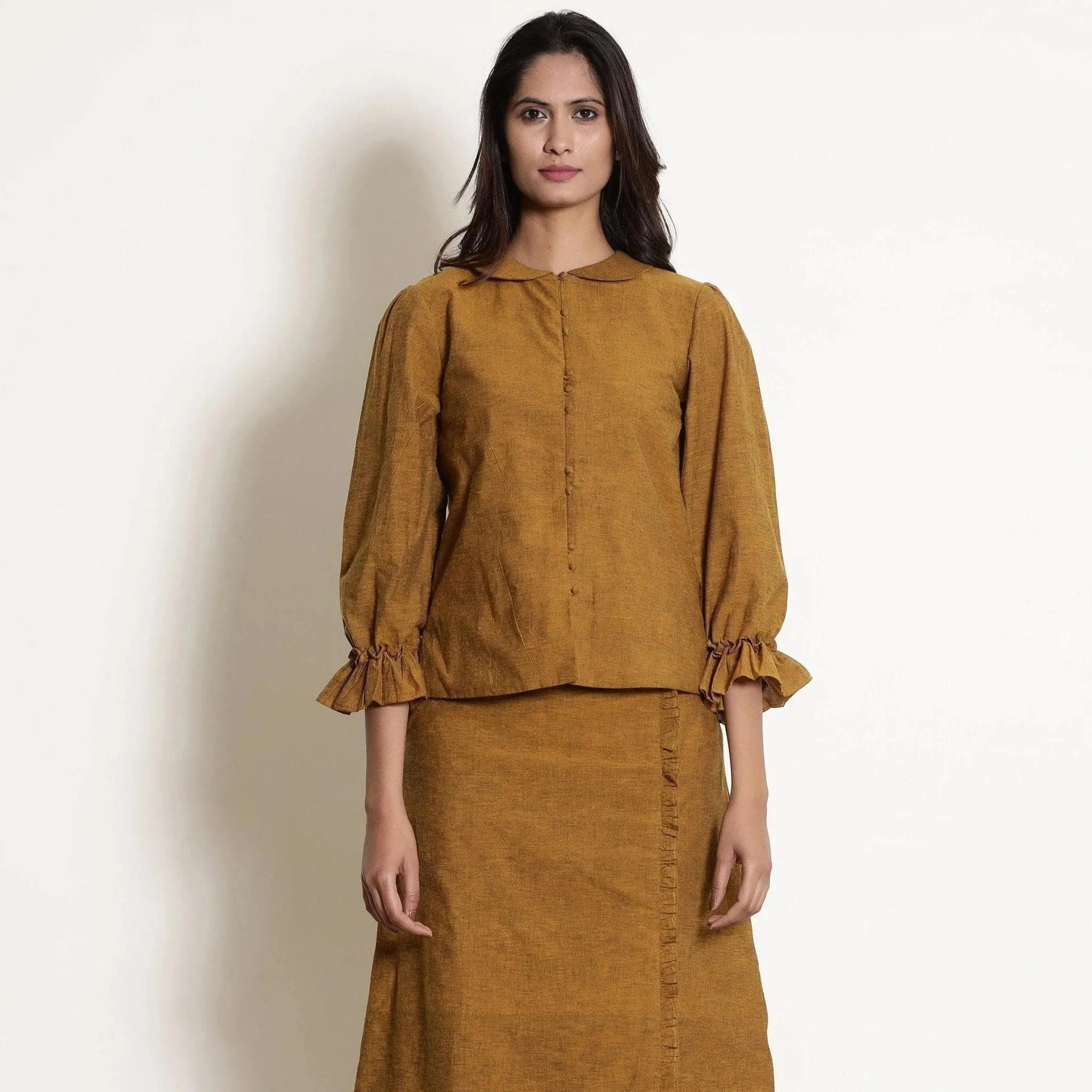 Golden Oak Warm Cotton Frilled Sleeve Top