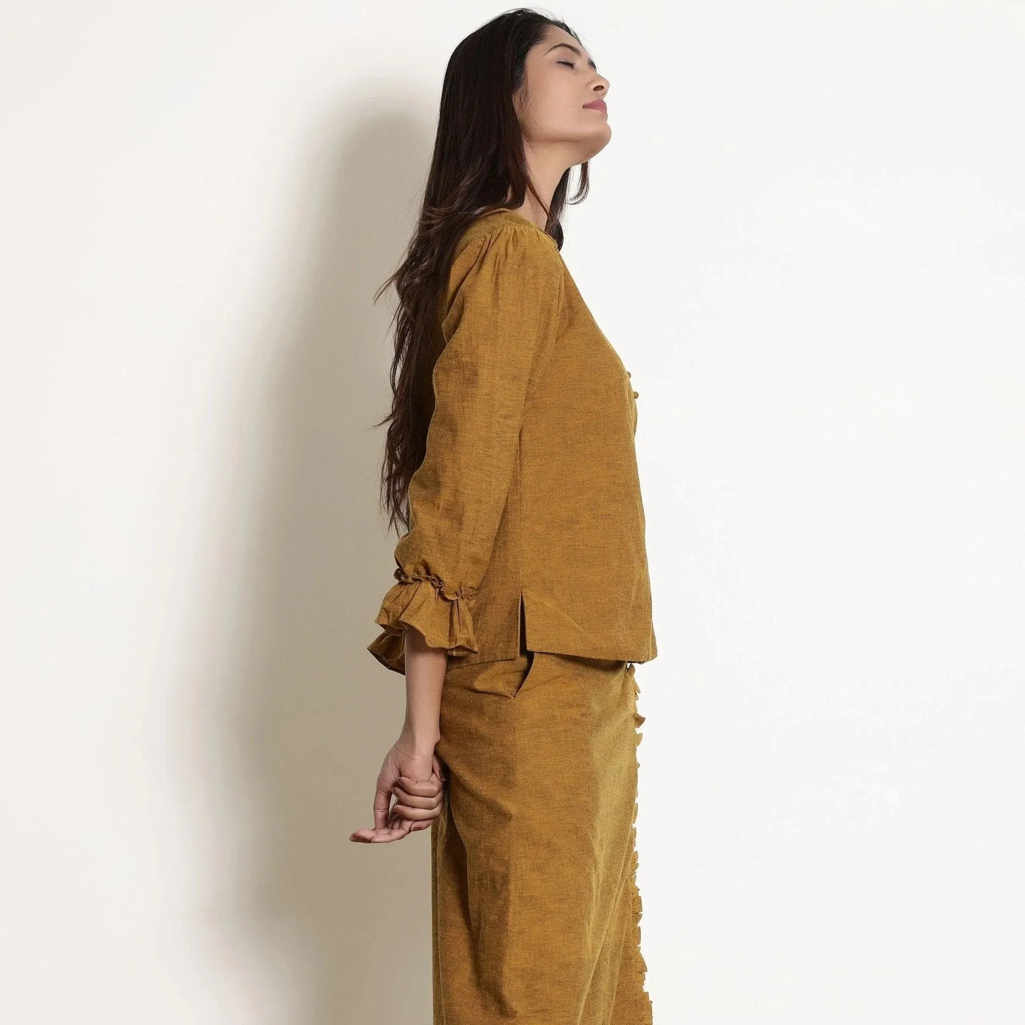 Golden Oak Warm Cotton Frilled Sleeve Top