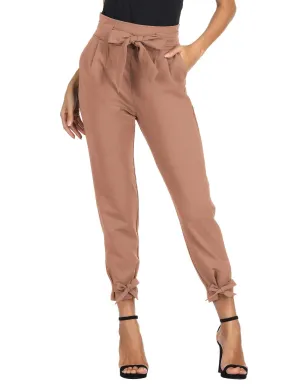 GRACE KARIN Womens Casual High Waist Pencil Pants with Pockets Bow-Knot Cropped Paper Bag Pants for Work Apricot S