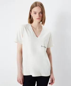 Ipekyol Slogan Printed T-Shirt Ecru