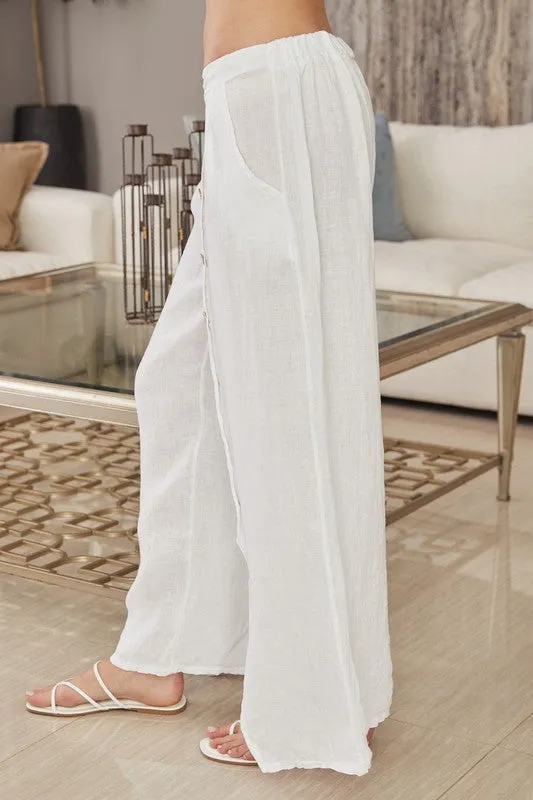 Italian linen Button Down Wide Leg Pants. 18861